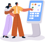 Illustration of diverse individuals interacting with a touchscreen, representing taking control of health through digital tools.